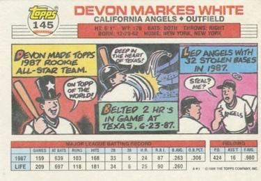 1988 Topps Big #145 Devon White Back