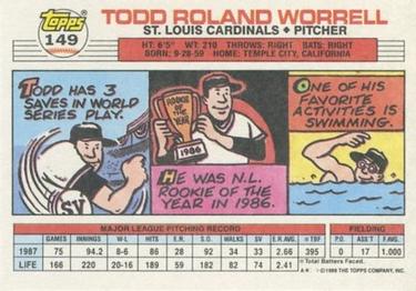 1988 Topps Big #149 Todd Worrell Back