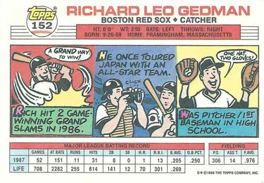 1988 Topps Big #152 Rich Gedman Back