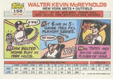 1988 Topps Big #158 Kevin McReynolds Back