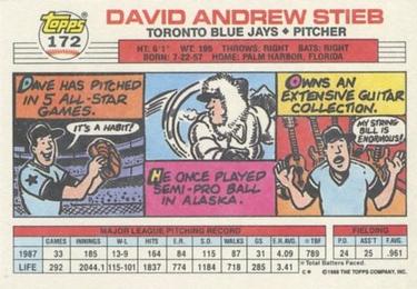 1988 Topps Big #172 Dave Stieb Back
