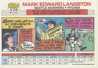 1988 Topps Big #176 Mark Langston Back