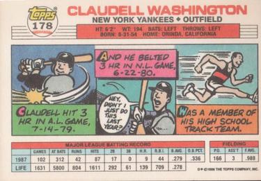 1988 Topps Big #178 Claudell Washington Back