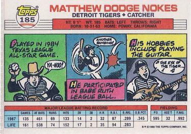 1988 Topps Big #185 Matt Nokes Back