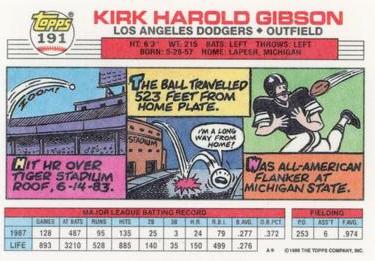 1988 Topps Big #191 Kirk Gibson Back