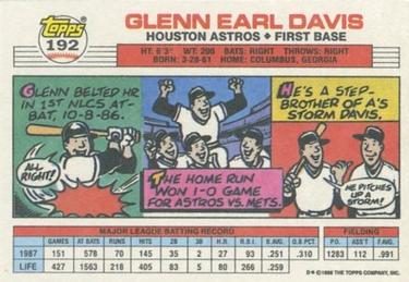 1988 Topps Big #192 Glenn Davis Back