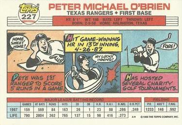 1988 Topps Big #227 Pete O'Brien Back