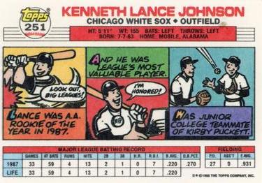 1988 Topps Big #251 Lance Johnson Back