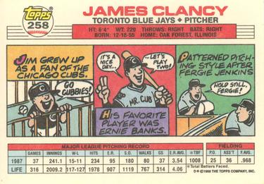 1988 Topps Big #258 Jim Clancy Back