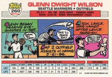 1988 Topps Big #260 Glenn Wilson Back