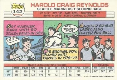 1988 Topps Big #142 Harold Reynolds Back