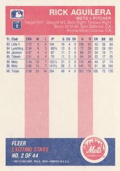 1987 Fleer Baseball's Exciting Stars #2 Rick Aguilera Back