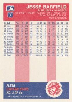 1987 Fleer Baseball's Exciting Stars #3 Jesse Barfield Back