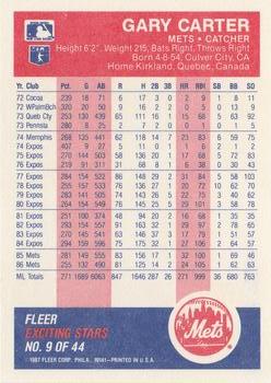 1987 Fleer Baseball's Exciting Stars #9 Gary Carter Back