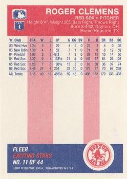 1987 Fleer Baseball's Exciting Stars #11 Roger Clemens Back