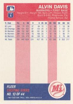 1987 Fleer Baseball's Exciting Stars #13 Alvin Davis Back