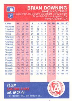 1987 Fleer Baseball's Exciting Stars #16 Brian Downing Back