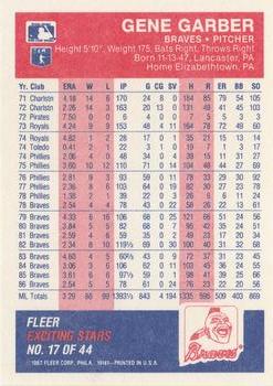 1987 Fleer Baseball's Exciting Stars #17 Gene Garber Back
