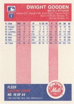 1987 Fleer Baseball's Exciting Stars #19 Dwight Gooden Back