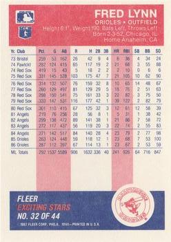1987 Fleer Baseball's Exciting Stars #32 Fred Lynn Back