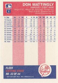 1987 Fleer Baseball's Exciting Stars #33 Don Mattingly Back