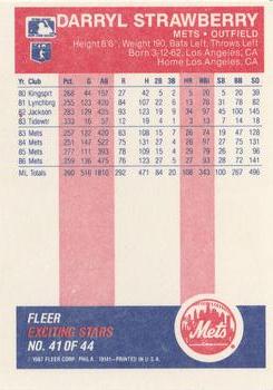 1987 Fleer Baseball's Exciting Stars #41 Darryl Strawberry Back