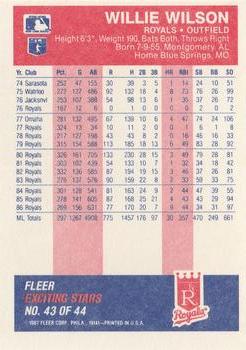 1987 Fleer Baseball's Exciting Stars #43 Willie Wilson Back