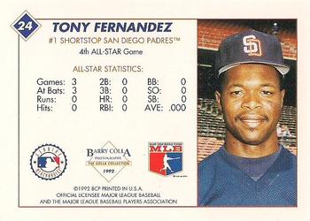 1992 Barry Colla All-Star Game #24 Tony Fernandez Back