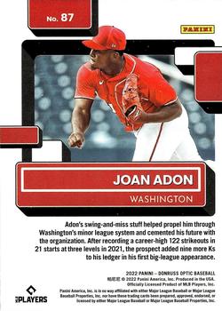 2022 Donruss Optic #87 Joan Adon Back