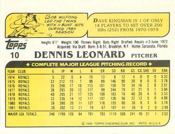 1982 Topps Squirt #10 Dennis Leonard Back