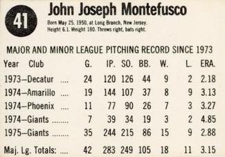 1976 Hostess #41 John Montefusco Back