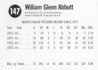 1977 Hostess #147 Glenn Abbott Back