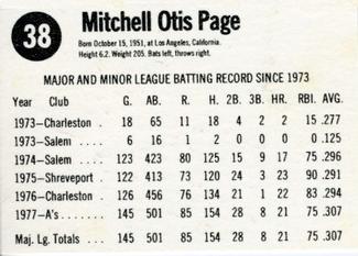1978 Hostess #38 Mitchell Page Back