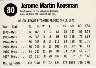 1978 Hostess #80 Jerry Koosman Back