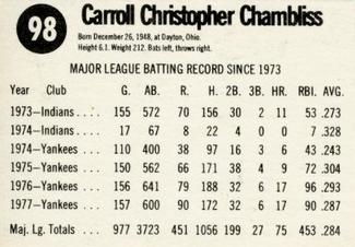 1978 Hostess #98 Chris Chambliss Back