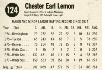 1978 Hostess #124 Chet Lemon Back