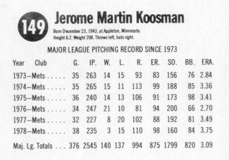 1979 Hostess #149 Jerry Koosman  Back