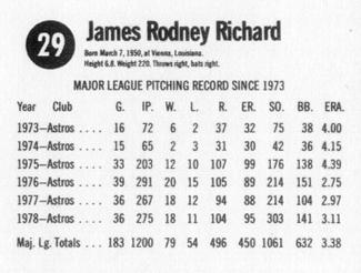 1979 Hostess #29 J.R. Richard  Back