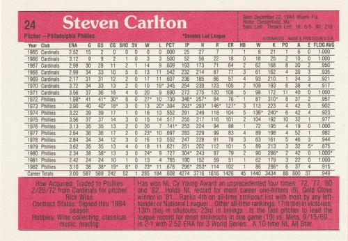 1983 Donruss Action All-Stars #24 Steve Carlton Back
