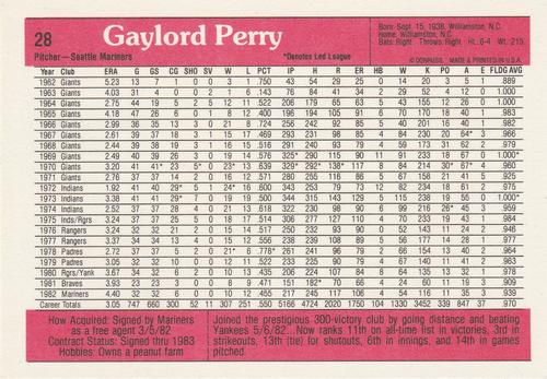 1983 Donruss Action All-Stars #28 Gaylord Perry Back