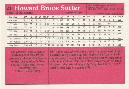1983 Donruss Action All-Stars #41 Bruce Sutter Back