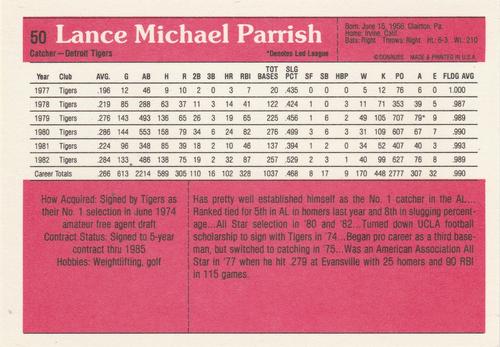 1983 Donruss Action All-Stars #50 Lance Parrish Back