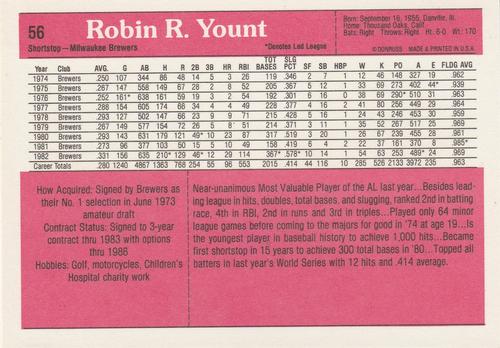 1983 Donruss Action All-Stars #56 Robin Yount Back