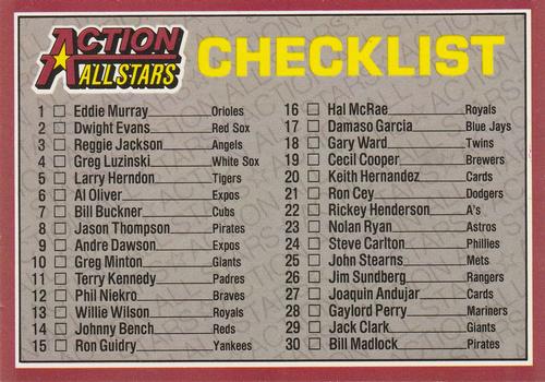 1983 Donruss Action All-Stars #NNO Checklist Front