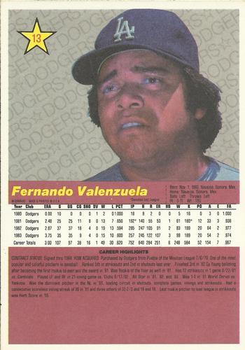 1984 Donruss Action All-Stars #13 Fernando Valenzuela Back