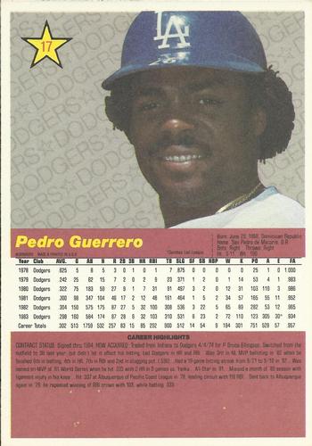 1984 Donruss Action All-Stars #17 Pedro Guerrero Back