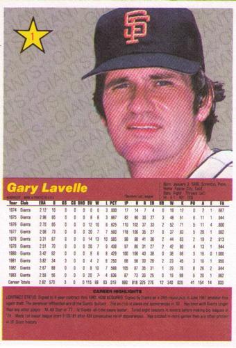 1984 Donruss Action All-Stars #1 Gary Lavelle Back