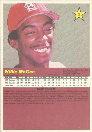 1984 Donruss Action All-Stars #2 Willie McGee Back