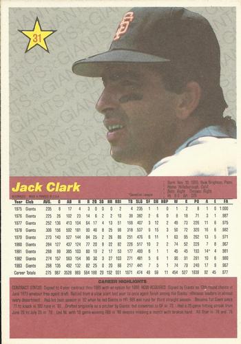 1984 Donruss Action All-Stars #31 Jack Clark Back