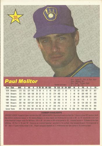 1984 Donruss Action All-Stars #35 Paul Molitor Back
